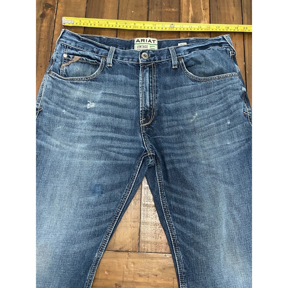 Ariat M1 Remy Vintage Straight Leg Jeans Mens 38x32 Bradford Wash Distressed - Picture 9 of 15